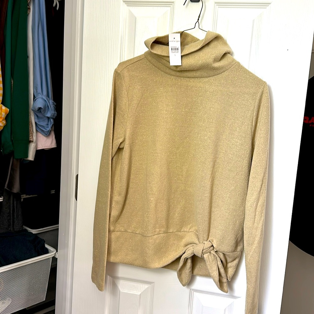 Ann Taylor Thin sparkly gold mock neck sweatshirt